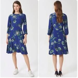 Hobbs London Marietta Midi Dress Blue Floral Womens Size US 2 AZURE APPLE GRN